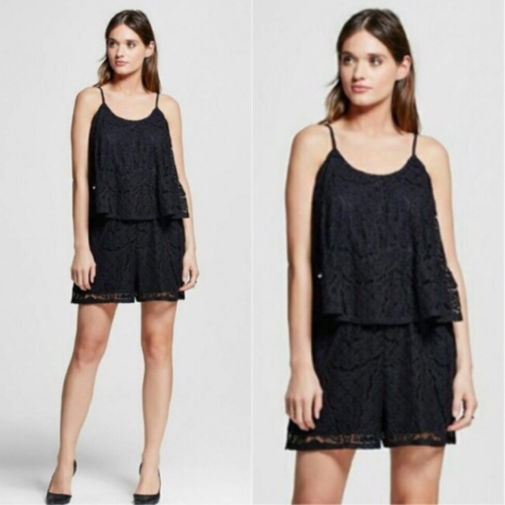 Mossimo L Black Lace Spaghetti Strap Romper